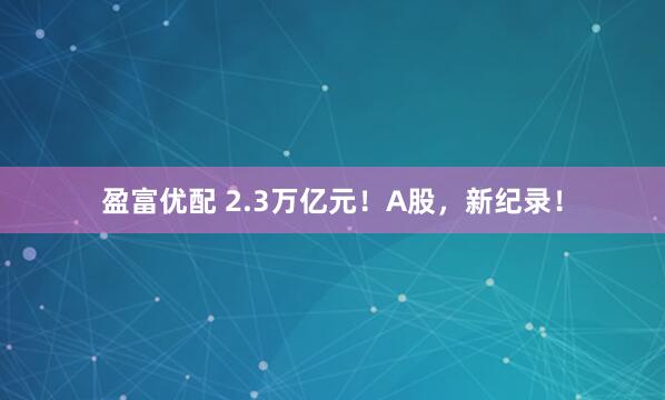 盈富优配 2.3万亿元！A股，新纪录！